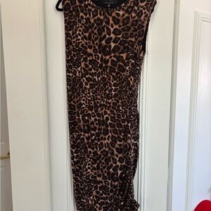 White House Black Market Brown Leopard Midi Dress
